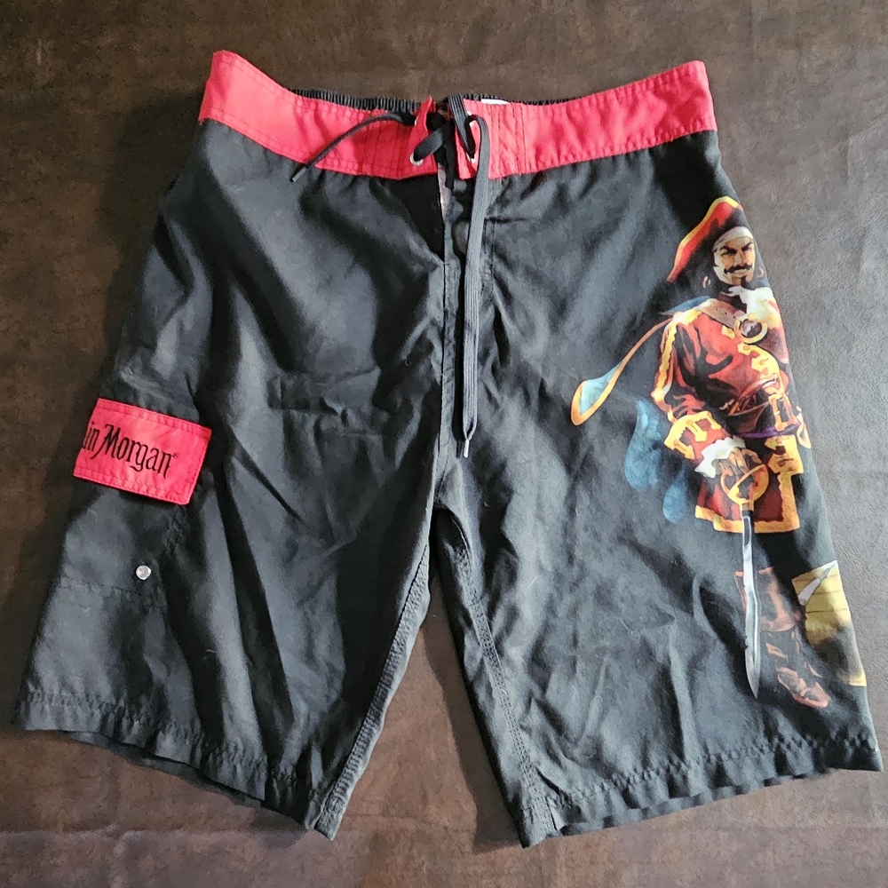 Men's Captain Morgan Black and Red Swim Shorts